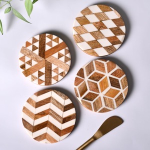 Incrustation de bois luxe écologique Surface brillante sous-verre ensemble couette Style fait à la main géométrique boisson sous-verres moderne décor à la maison - Product Image 3