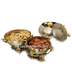 ชุดชามตกแต่งทำมือ3ใบทำจากโลหะสแตนเลสดีไซน์รูปดอกไม้ขัดเงา - Product Image 3