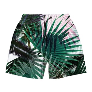 Short de bain respirant d'été vert - Vêtements de plage actifs, maillot de bain, mode décontractée, imprimé feuilles, short de survêtement d'été pour hommes - Product Image 1