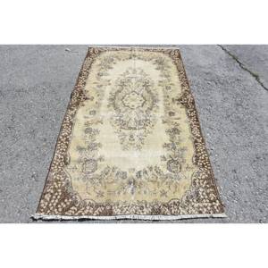 พรมขนสัตว์ตุรกีทำด้วยมือ6.8ft สีเบจสีน้ำตาล3.8 X แบบคลาสสิกการเย็บปะติดปะต่อกันการออกแบบสี่เหลี่ยมสำหรับห้องนั่งเล่นห้องนอนห้องโถงน้ำยาง - Product Image 1