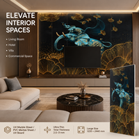 Panneau mural décoratif en PVC brillant Morlenx Luxury Blue Elephant Gold Ginkgo UV Marble Sheet pour la décoration intérieure