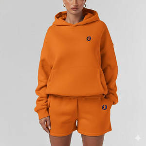 Ensemble de sport deux pièces style moderne 100% coton pour femme : sweat à capuche et short avec laçage frontal, séchage rapide, logo personnalisé - Product Image 4