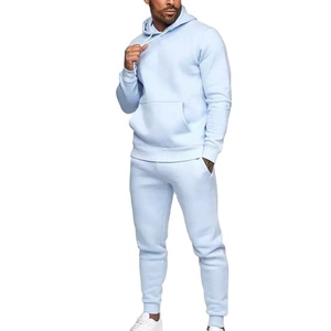 Ensemble de survêtement pour homme en coton mélangé, sweat à capuche et pantalon assorti, matière respirante conçue pour le fitness et les activités de plein air - Product Image 1