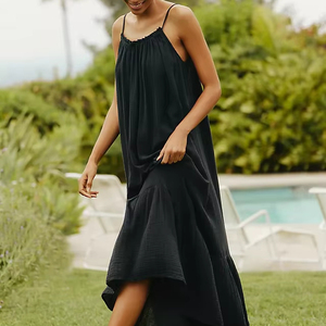 Vestido Maxi Boho para Mujer, Tirantes Finos, Cierre de Botones, Corte Regular, Gasa, Ecológico, Lavable, ODM, Vestido de Playa de Verano - Product Image 1