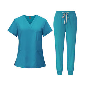 Premium Womens Medical Scrubs Summer Set Col En V À Manches Courtes Uniforme Léger Confortable 2 Way Stretch Spandex Design. - Product Image 1