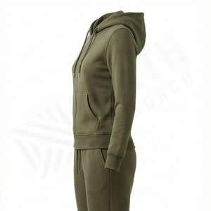 Ensemble de survêtement pour femmes en gros, 100% coton, couleur unie, fermeture éclair personnalisée, dernier design, jogging athlétique, vêtements de sport, salle de sport - Product Image 3