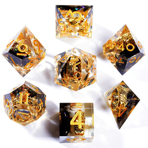 Ensemble de dés de roi d'anneau d'or de fumée bleue de polyèdre tranchant transparent avec 7 pièces d'ensemble de dés de <span class=keywords><strong>jeu</strong></span> du MDN - Product Image 6