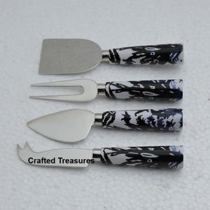 Couverts à fromage de qualité supérieure lot de 4 manche en marbre bel ensemble de fromage fantastique fait à la main avec incrustation en laiton prix abordable - Product Image 6