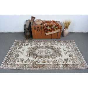 Turkish Vintage Area Rug 3.8x6.6 ft, <b>Brown</b> Solid Rug <b>Wool</b> - Product Image 2