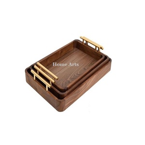 Plateau de service alimentaire en bois fait à la main avec poignées en aluminium Vaisselle de qualité supérieure Plateau de service alimentaire en Inde - Product Image 2