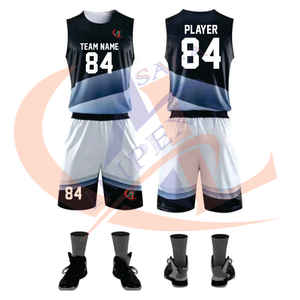 OEM personalizado 100% poliéster tela baloncesto uniforme Unisex superior y pantalones cortos de buena calidad Saleeve con corto - Product Image 1