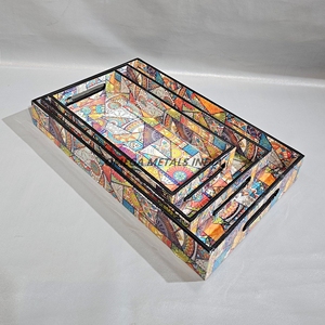 Juego de bandejas de madera de gran venta con ilustraciones abstractas audaces para servir aperitivos de té y café de lujo y estilo ecológico para el hogar - Product Image 3