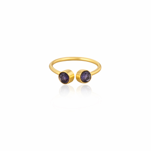 Solid 925 Sterling <b>Silver</b> Yellow Gold <b>Plated</b> Natural Iolite Gemstone Adjustable Handmade Designer Gift Women's Jewelry - Product Image 1