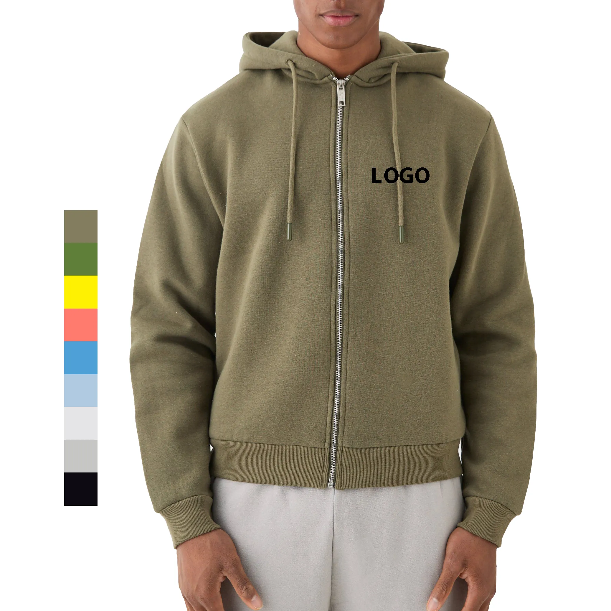 New Custom Zipper draw string Hoodies Cropped zip up hoodies 300 Gsm heavyweight pullover hoodies sweatshirts for Mens