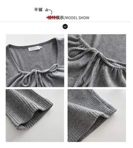 Tops cortos con cordón para mujer, primavera Otoño, nuevo estilo, Camiseta ajustada de manga larga con cuello cuadrado para chicas adolescentes, ropa de moda - Product Image 5