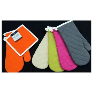 Ensemble de gants de cuisine et porte-casseroles, résistant à la chaleur, outil micro-ondes 100% coton, dos en silicone, fabricants bon marché, vente en gros