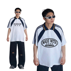 ผู้ผลิตเสื้อผ้า รับพิมพ์ลายเสื้อยืดแบบสั่งทำ เสื้อฮิปฮอปทรงหลวมไหล่ตก เสื้อโปโลชาย ผ้าด็อบบี้ 100% ผ้าฝ้าย - Product Image 5