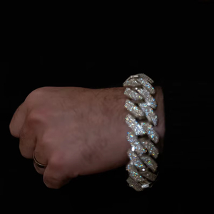 Pulsera de eslabones cubanos de 25mm de Plata de Ley 925 sólida, pulsera de hip hop de moissanita de plata blanca para joyería de moda para hombres - Product Image 1