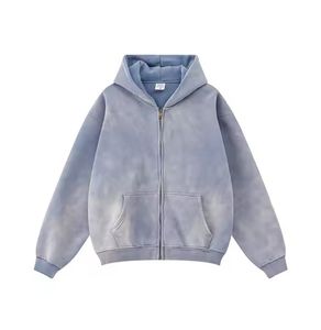 Sweats à capuche d'hiver pour hommes 100% coton polaire haute qualité lavé à l'acide grande taille sport respirant conception de poche impression bouffante personnalisée - Product Image 1