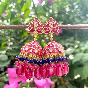 Hand Crafted Meeenkari Jhumka Earrings for <b>Wedding</b> <b>Favour</b> Jewelry Rajasthani Meenakari Floral Jhumki Earrings for Women and Girl - Product Image 2