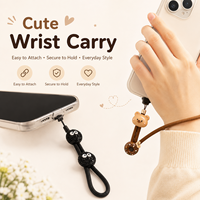 Dragonne de téléphone courte 3D mignonne en forme de dessin animé avec breloques ours, mouton et café, cordon tressé anti-perte pour femmes et filles