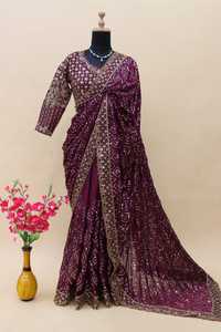 High On Demand Heavy Kasturi Zijden Georgette <span class=keywords><strong>Saree</strong></span> Met Borduurwerk Voor Bruidsgeschenken Gebruik Van Indiase Leverancier - Product Image 4