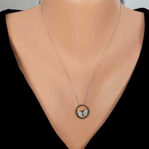Collier Papillon en Argent Sterling 925 Fil Torsadé Plaqué Rhodium et Or, Tendance, Sertie de Diamants, Motif Lune et Chiffres, Idéal Cadeau - Product Image 1