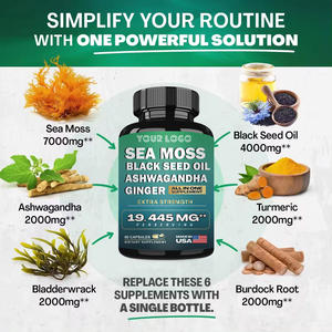 Suplemen Herbal minyak biji hitam jahe Ashwagandha lumut laut organik kapsul detoks alami & dukungan anti-inflamasi <span class=keywords><strong>60</strong></span> buah - Product Image 2