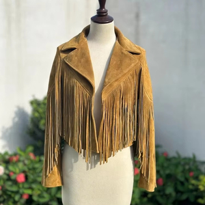 Offres Spéciales! Blouson bombardier en daim marron pour femme col tournant gland frangé conception dernier Style de mode occidentale fourrure de mouton imperméable - Product Image 1