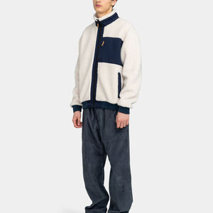 Chaqueta de lana de Sherpa de diseño de fábrica personalizable para hombre de talla grande con cierre de cremallera de lona sin capucha logotipo bordado en blanco - Product Image 5