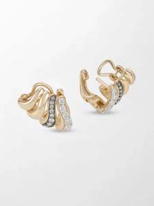 Pendientes de Diamantes Cultivados en Laboratorio con Corte Ondulado, 1.09 Ct, Color GH, Claridad VS, 30 Piedras, Oro Amarillo de 14K, Diseño con Motivo de Ondas Oceánicas - Product Image 1