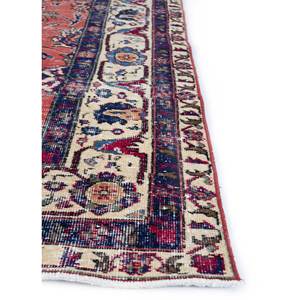 Alfombra de Lana Anudada a Mano Vintage Pae-2062 de Gran Tamaño, Diseño Floral Rectangular Clásico en Rojo y Naranja para el Hogar, Habitación de Adolescentes, Reciclada - Product Image 4