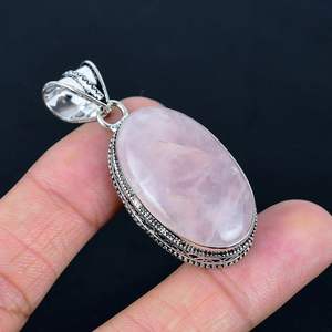 Colgante clásico de Plata de Ley 925, abalorios de piedras preciosas de cuarzo rosa fino para fiestas y regalos - Product Image 2