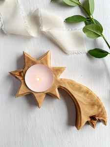 Bougeoir en forme d'étoile fait à la main en bois d'olive unique de haute qualité - Product Image 3