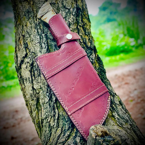 Cuchillo de cocina serbio de acero de Damasco hecho a mano, mango de cuerno de carnero con mango cómodo, Funda de cuero gratis, cuchillo de cocina - Product Image 4