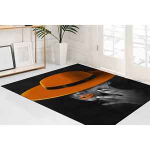Tapis d'art moderne pour femme, tapis imprimé numérique noir et orange, tapis fin non tissé - Product Image 5