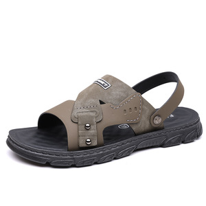 Sandales fermées en cuir véritable pour hommes, respirantes, décontractées, sportives, avec semelle extérieure en caoutchouc antidérapante, chaussures d'été pour hommes - Product Image 2