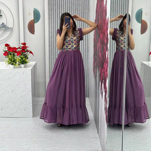 Designer Organza Printed Anarkali Gown, Anarkali Gown With Pad, Ready To Wear Long Gown <b>Dress</b> - Product Image 1
