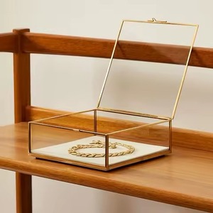 Boîte à bijoux en verre pour femmes, bracelet, collier, bague, boîte à bijoux, cadeau de luxe, métal doré, forme hexagonale - Product Image 5