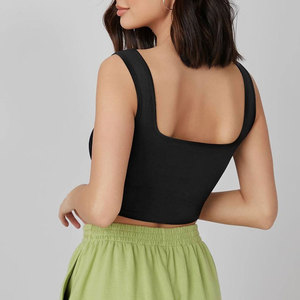 Women's High Street Style O-Neck Breathable Cotton/Bamboo Fabric Crop Top Racerback Sleeveless Tank Casual Sporty Customizable - Product Image 3