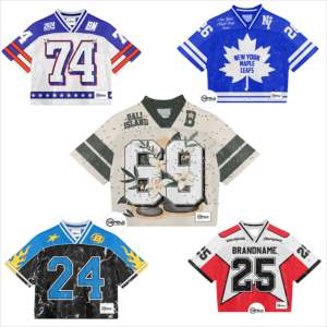 เสื้อฟุตบอลย้อนยุคเสื้อครอปสตรีทแวร์ผ้าอเมริกันผ้าตาข่ายพิมพ์ซับลิเมชันโพลีเอสเตอร์ออกแบบได้ตามต้องการ - Product Image 3