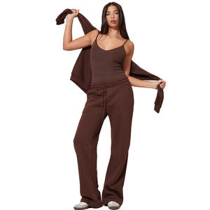 Chándal de peso pesado marrón, conjuntos deportivos para mujer, conjunto de Jogger cómodo, chándal acampanado de algodón de alta calidad para mujer - Product Image 2