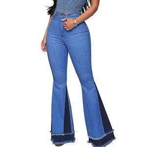 Dizzah Womens Patchwork Design Bottoms Jeans Mujer Pantalones de mezclilla de talla grande Pantalones de cierre de tiro alto Pantalones vaqueros acampanados Pantalones para mujer - Product Image 1