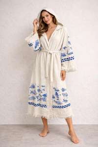 Bata de Baño con Capucha 100% Algodón Muselina para Mujer, Ligera, Estilo Spa, Kimono Boho de Playa, Bata Suave de Muselina Turca - Product Image 4