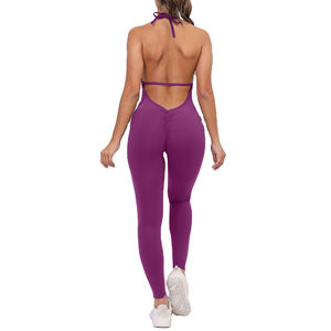 Women's Custom V Neck Strap Fitness Yoga Jumpsuit Elastic Waist Sportswear <b>Leggings</b> Wholesale Casual Style for Spring Season - Product Image 1
