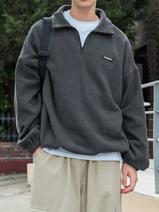 Sudadera con capucha y cremallera hecha a medida, informal, holgada, de calidad superior, para hombre, sudadera de lana con media cremallera de gran tamaño - Product Image 6