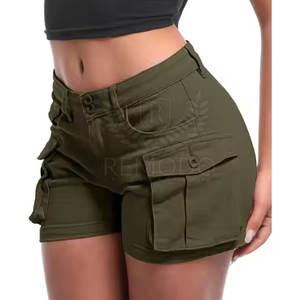 High Waist <b>Women</b> <b>Cargo</b> <b>Shorts</b> Regular Fit Breathable Cotton Fabric with Pockets for Daily Wear and Outdoor Use - Product Image 5