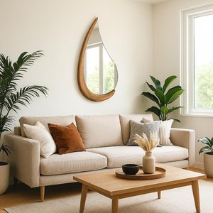 Espejo Decorativo de Madera Creativo, Ligero y Ecológico Hecho a Mano por KALATRI, con Forma Asimétrica de Gota de Agua para Decoración de Interiores - Product Image 5