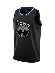 Camiseta de baloncesto No.30 para hombre en negro, ropa deportiva de talla grande con estampado de verano transpirable y detalles cosidos bordados - Product Image 2
