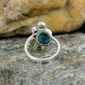 Beautiful Classy Sterling Silver Turquoise & Peridot Dual Stone <b>Ring</b> with Oval Cut Bezel Setting for Wedding and Party - Product Image 3